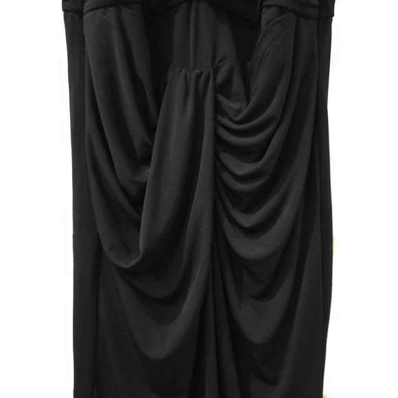 ELOQUII Black Strappy Midi Flounce Ruffle High Low Hem Dress, V-Neck Twist Front - Picture 6 of 13
